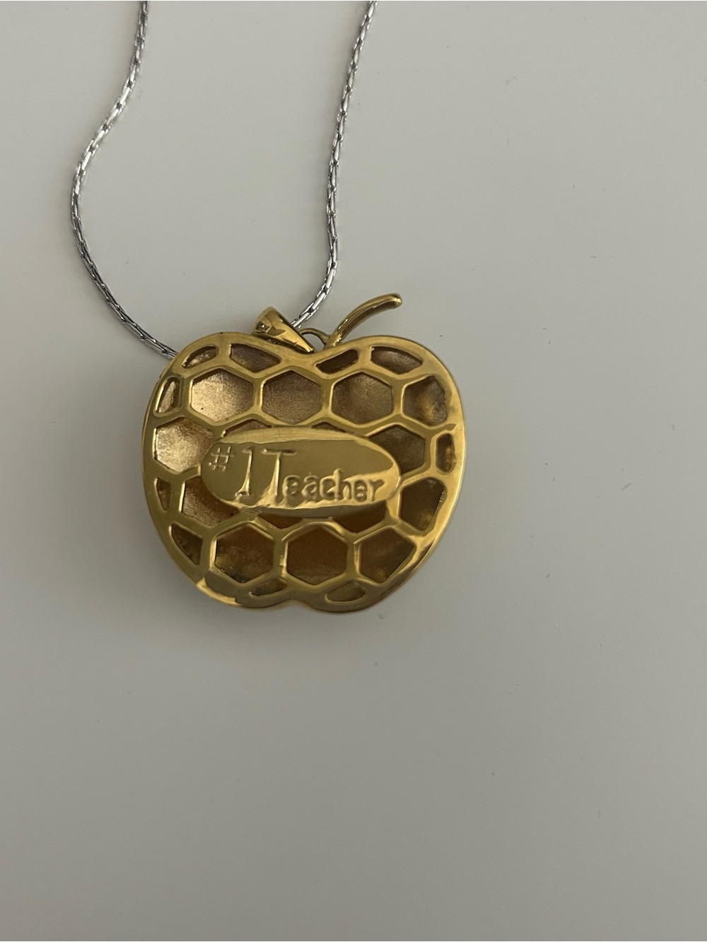 Gold Honeycomb Apple "#1 Teacher" Pendant Necklace